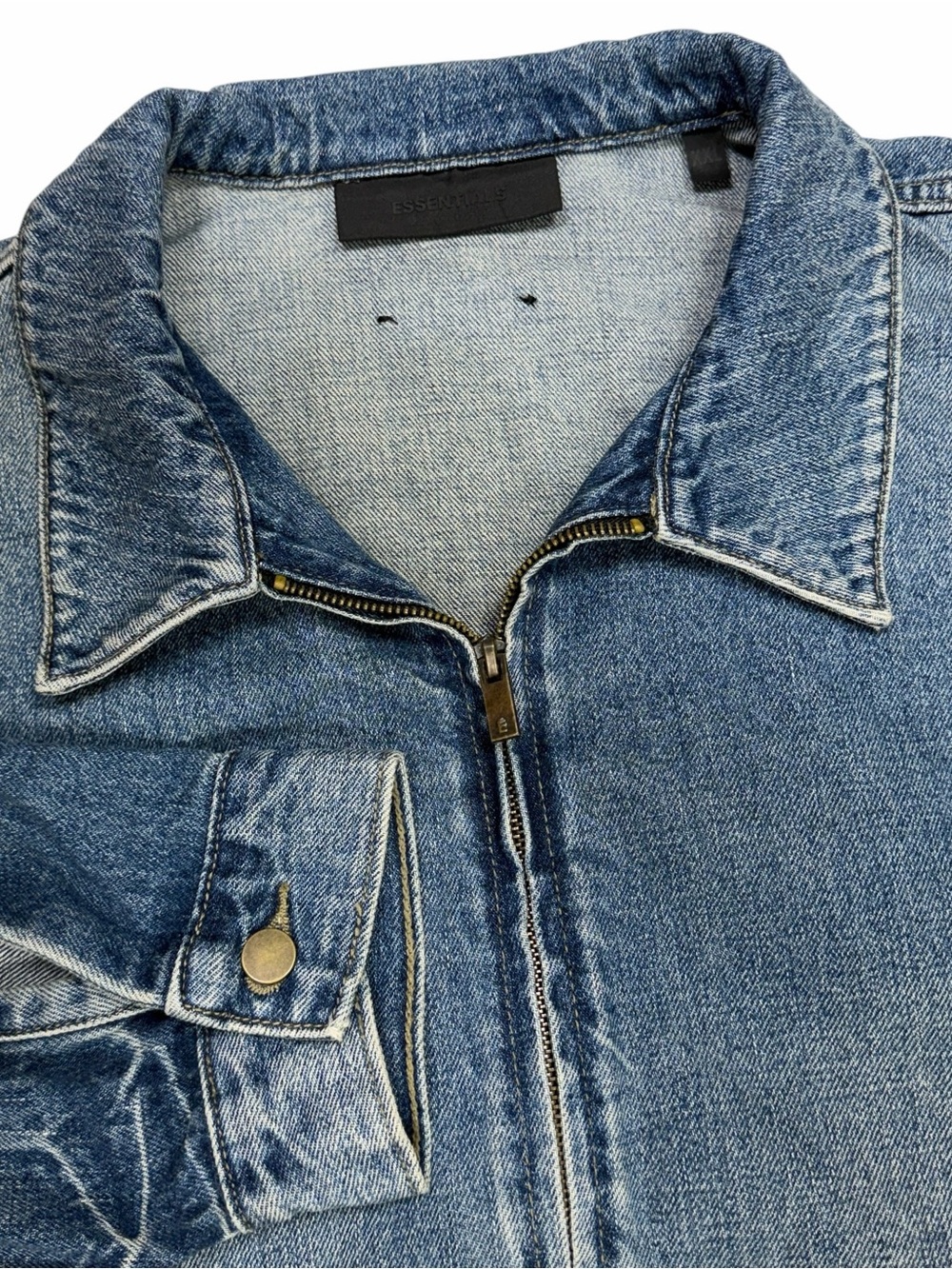 Fear Of God Essentials Denim Trucker Jacket Mens XXL Blue Oversize Crop FOG Work